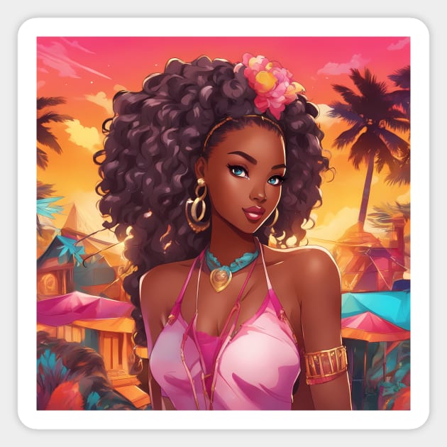 Beautiful Black African American Woman Sticker by animegirlnft